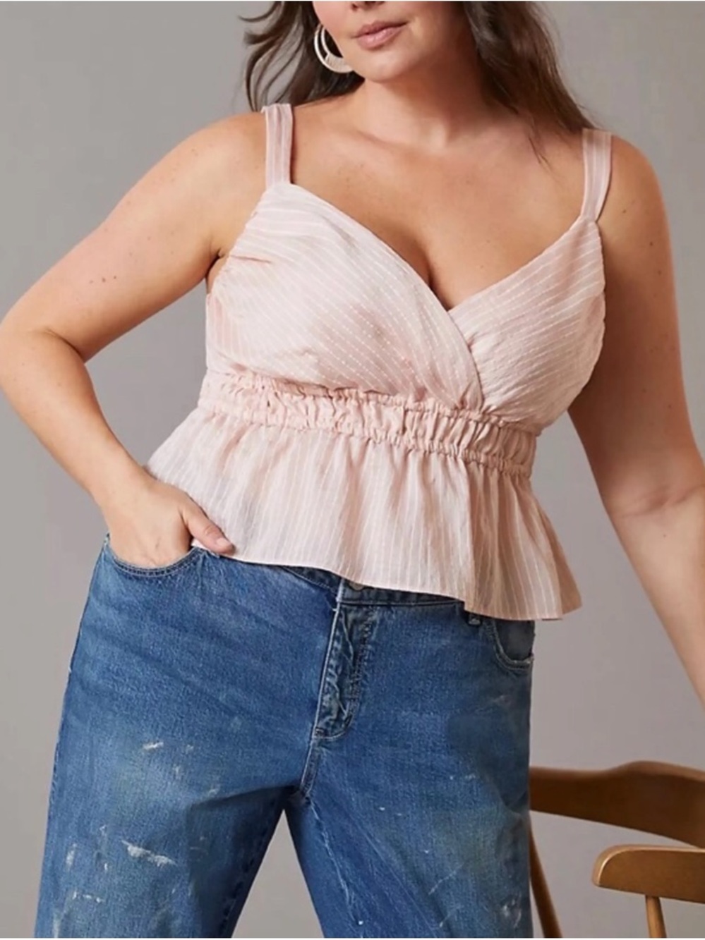 Anthropologie Maeve Plus 3X Shirred Peplum Crop Pink Stripe Sleeveless Smocked
